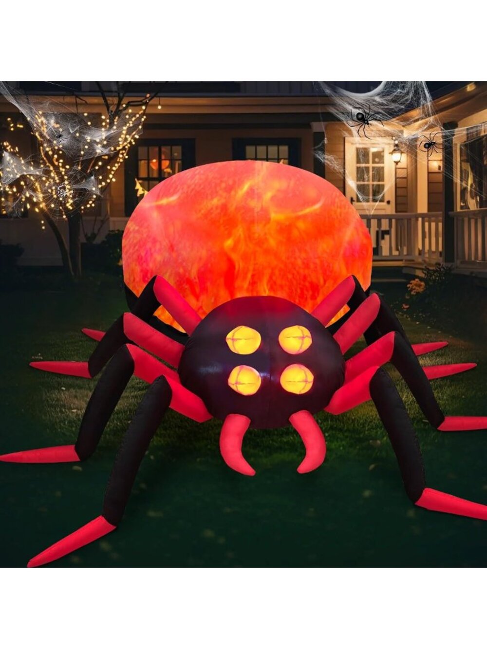 8' Fire Spider Halloween Inflatable Blow Up Spider Decoration with LED Lights